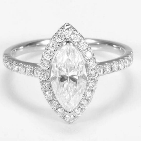 Moissanite Engagement Ring Marquise Cut Halo Pave CZ Sterling Silver 7 NWT - Picture 12 of 13